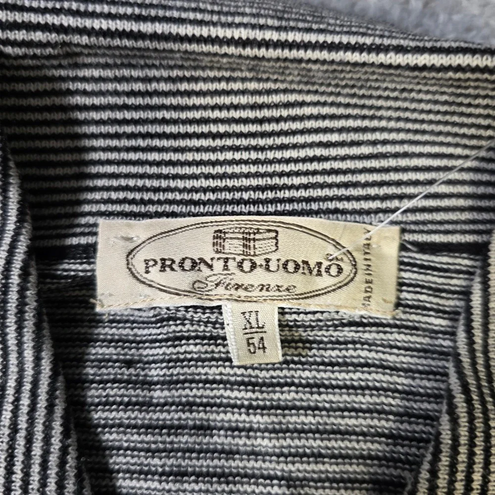 Pronto Uomo Mens XL Polo Sweater Black White Striped Long Sleeve Cotton Blend‎